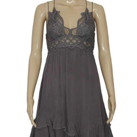 Free People Fp One Adella Slip Mini Dress Charcoal Lace Ruffle XS - Picture 4 of 7